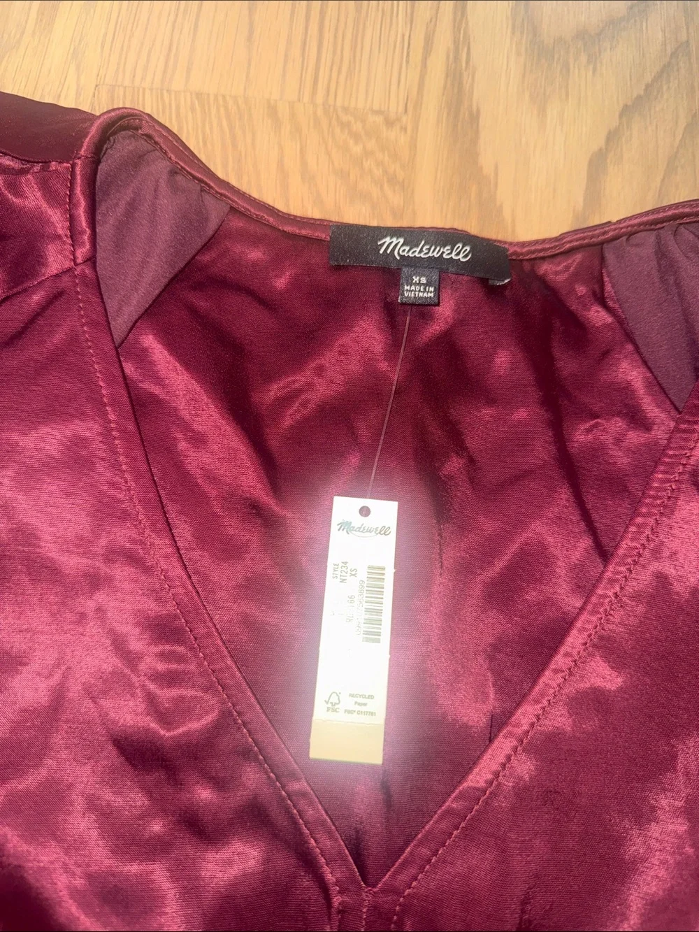 Madewell Shirred Puff Sleeve Satin Top NWT